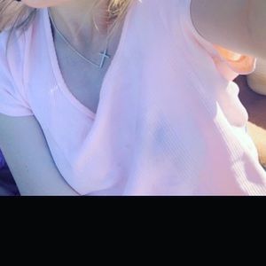 pink crop top a little big on me worn a couple of times